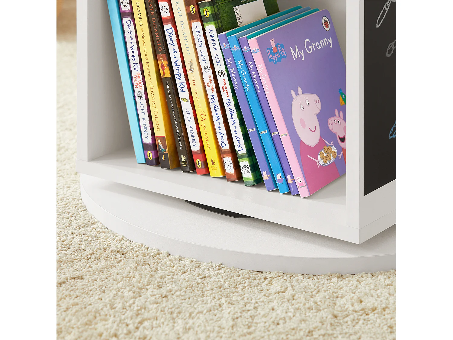 Scaffale per giocattoli Libreria con lavagna per bambini Scaffale portaoggetti Scaffale girevole 360 gradi liberamente ruotabile 48x48x105cm KMB64-W SoBuy