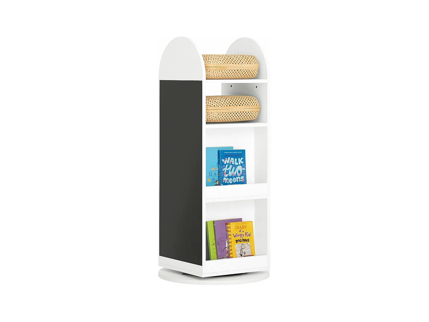 Bibliothèque Enfant Rotative à 360 Rangement pour Livres et Jouets avecTableau Noir, KMB64-W