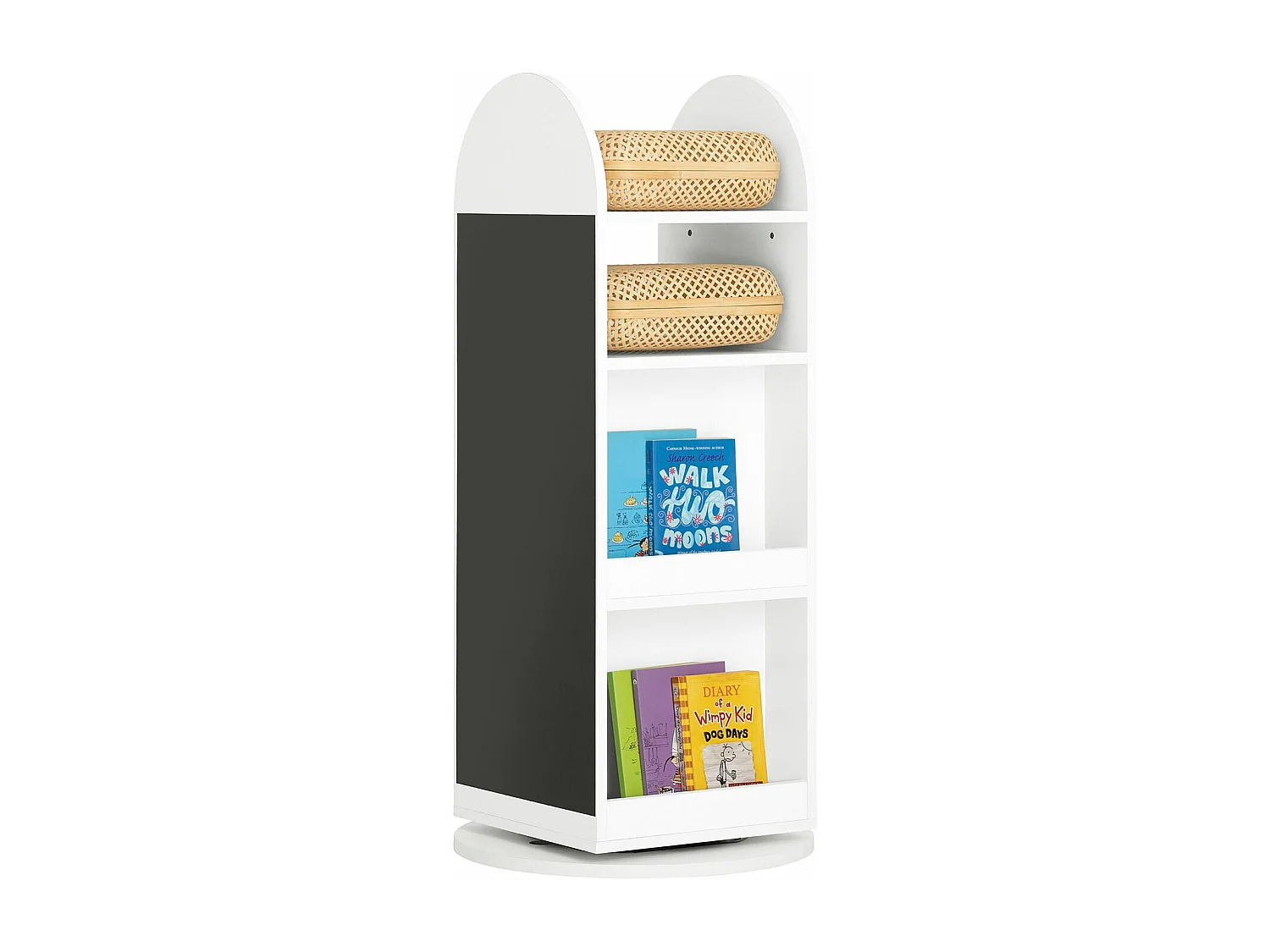 Bibliothèque Enfant Rotative à 360 Rangement pour Livres et Jouets avecTableau Noir, KMB64-W