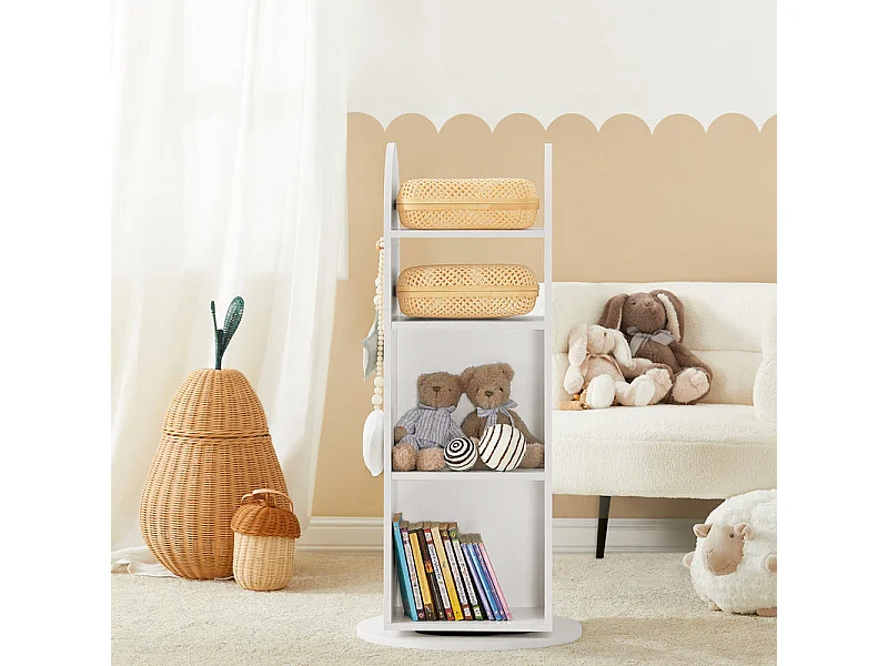 Bibliothèque Enfant Rotative à 360 Rangement pour Livres et Jouets avecTableau Noir, KMB64-W