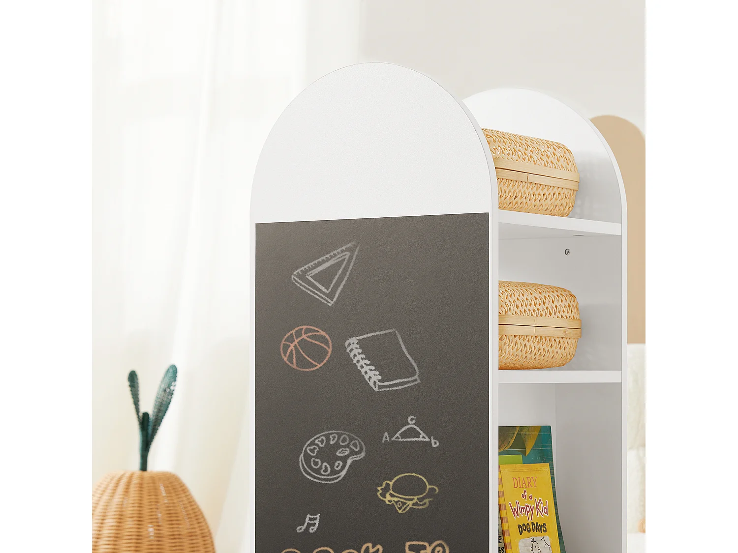 Bibliothèque Enfant Rotative à 360 Rangement pour Livres et Jouets avecTableau Noir, KMB64-W