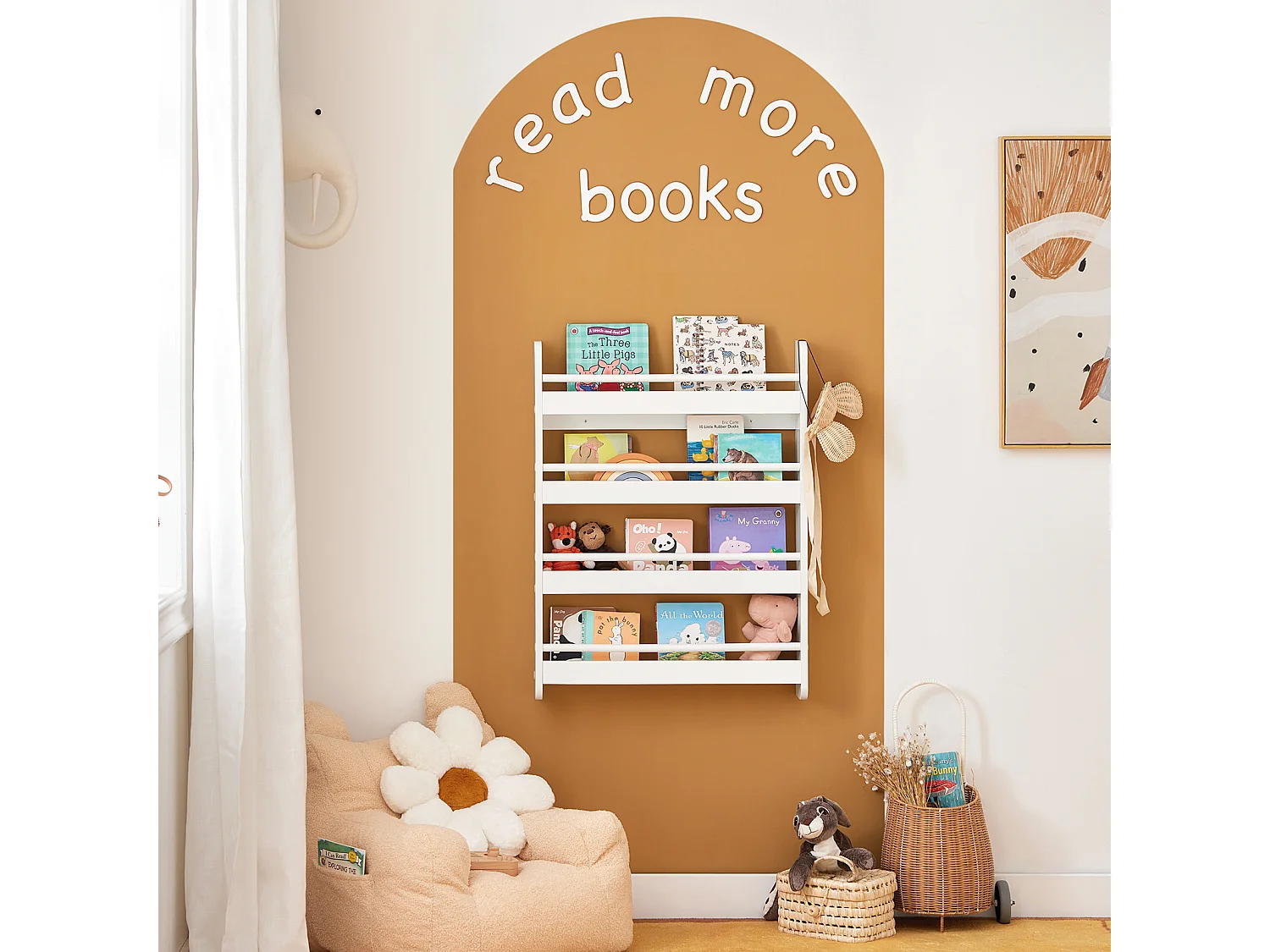SoBuy Barnbibliotek med 4 hyllor i vitt 60x12x80cm, modern KMB08-K-W