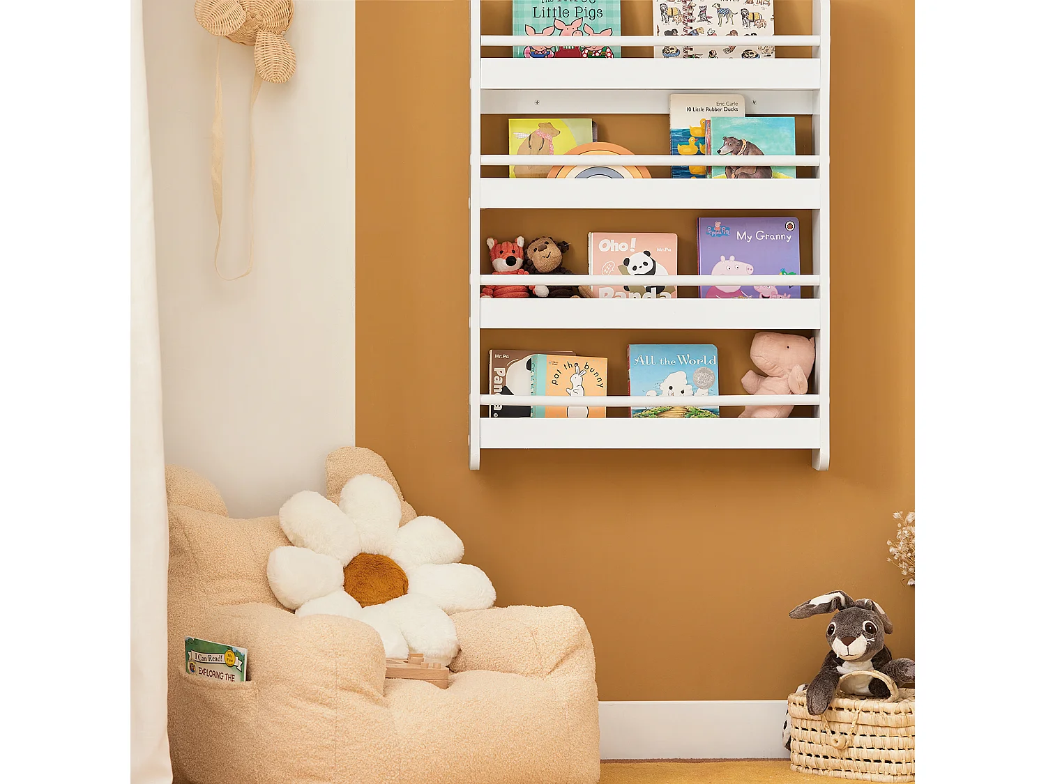SoBuy Barnbibliotek med 4 hyllor i vitt 60x12x80cm, modern KMB08-K-W