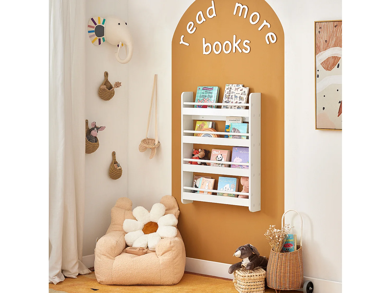 SoBuy Barnbibliotek med 4 hyllor i vitt 60x12x80cm, modern KMB08-K-W