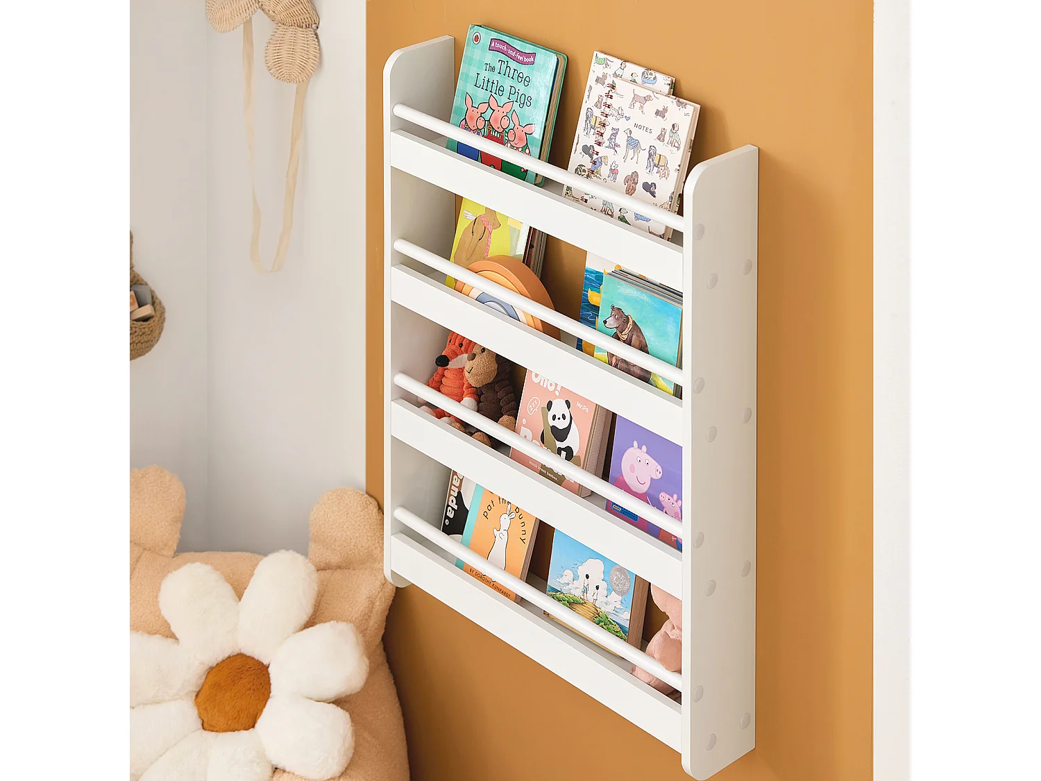 SoBuy Barnbibliotek med 4 hyllor i vitt 60x12x80cm, modern KMB08-K-W