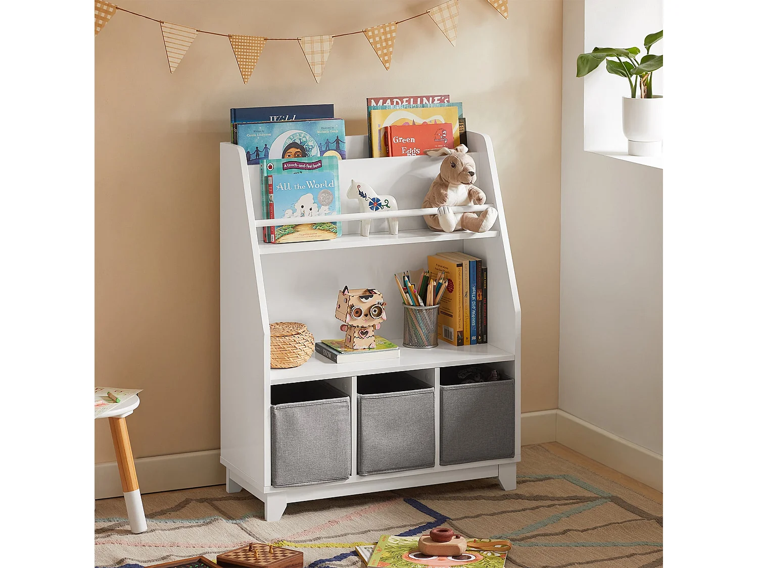 SoBuy KMB34-W Bibliotheek Boekenrek Opbergrek Kinderspeelgoed Tijdschriftenrek met vakken