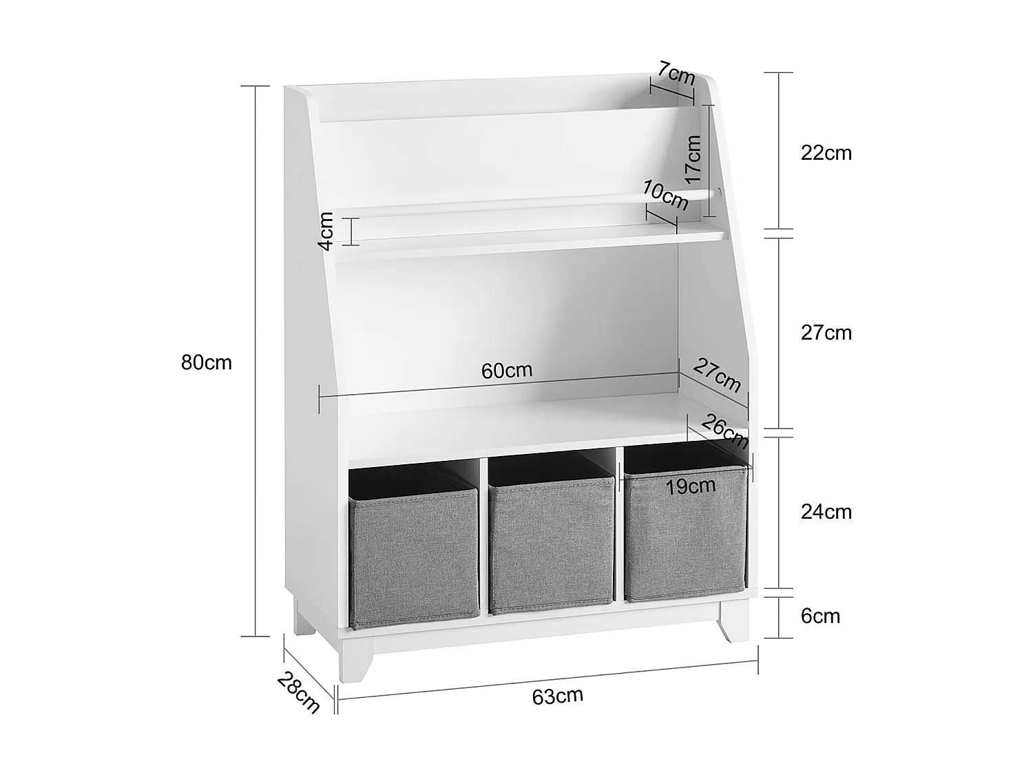 Półka na książki dla dzieci z 3 koszami KMB34-W