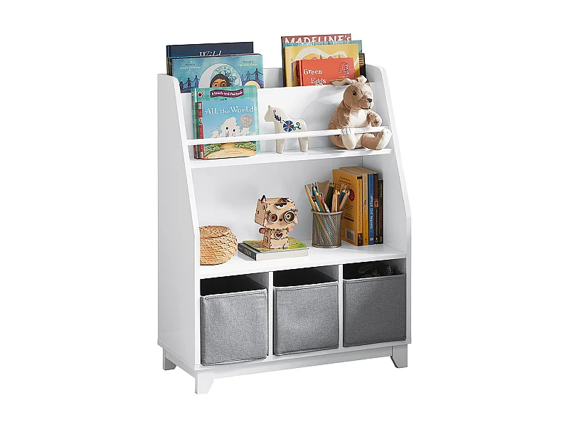 Bibliothèque Rangement Jouets pour Enfants avec Compartiments de rangement et 3 Paniers, KMB34-W