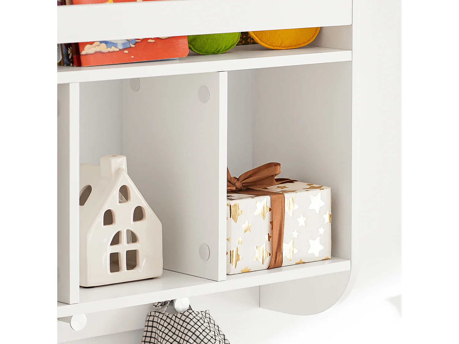 Bibliothèque Murale Étagère de Rangement pour Enfants avec 3 Compartiments et 3 crochets, KMB46-W