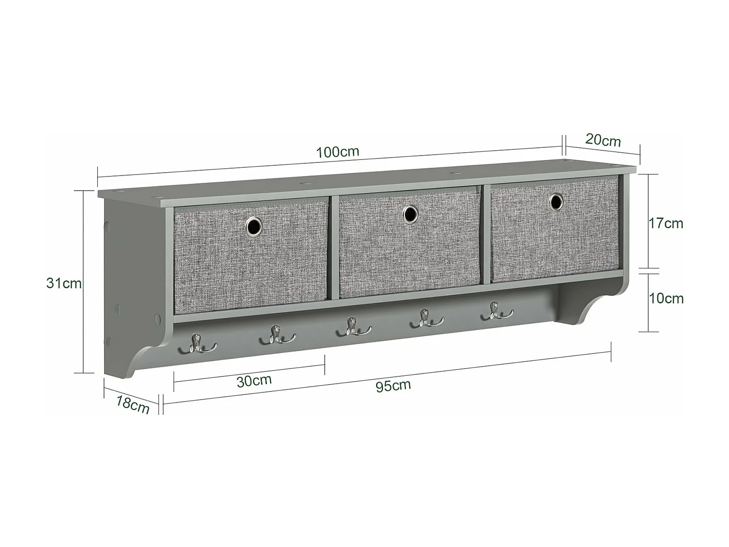 Portemanteau Mural Étagère 3 Tiroirs Meuble d’entrée Penderie mural – Gris, FRG282-HG