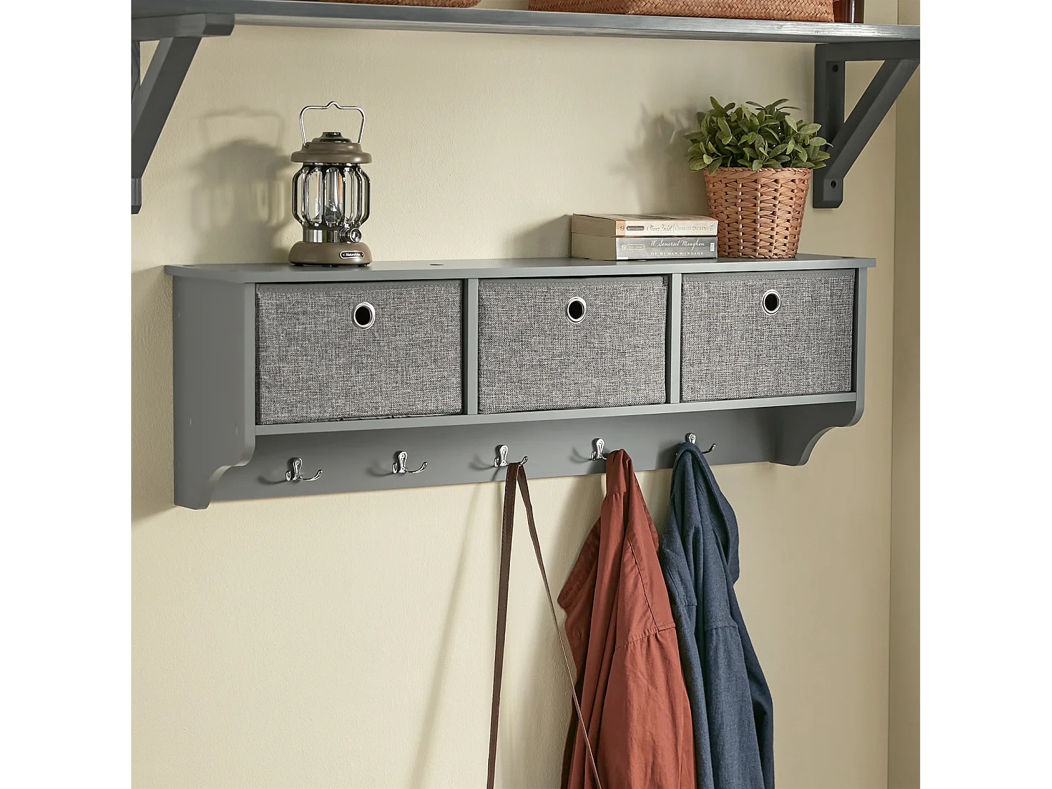 Portemanteau Mural Étagère 3 Tiroirs Meuble d’entrée Penderie mural – Gris, FRG282-HG