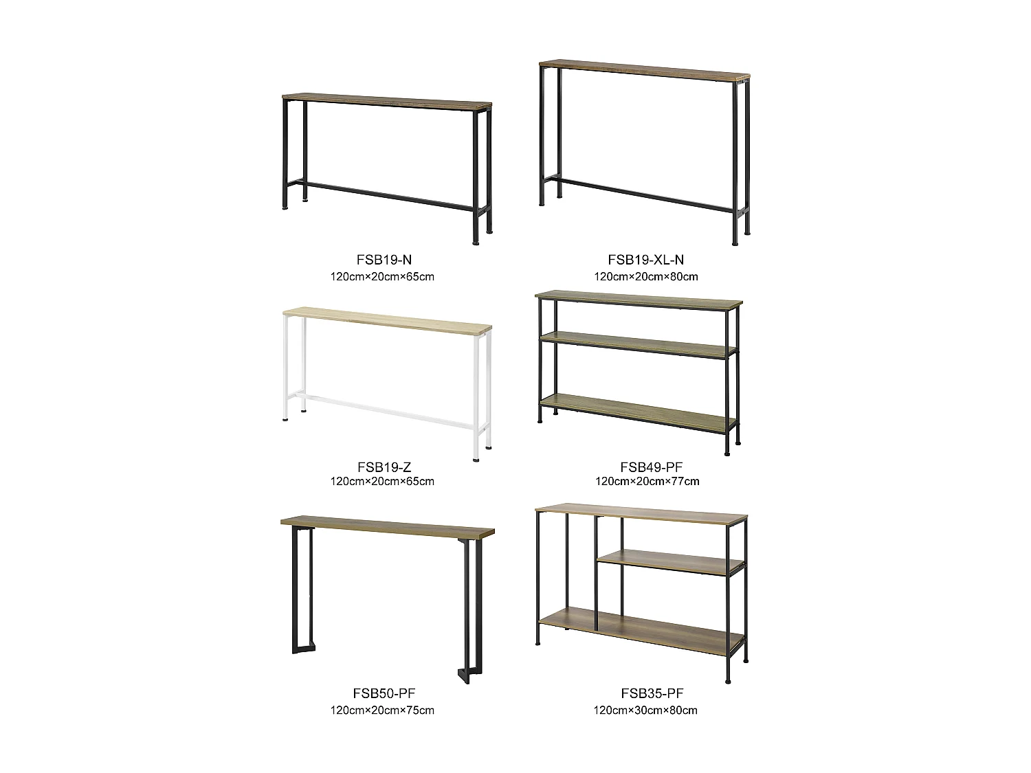 Table Console Table d’entrée Buffet Bout de Canapé Table d'appoint Cadre et Pieds en Fer, FSB50-PF