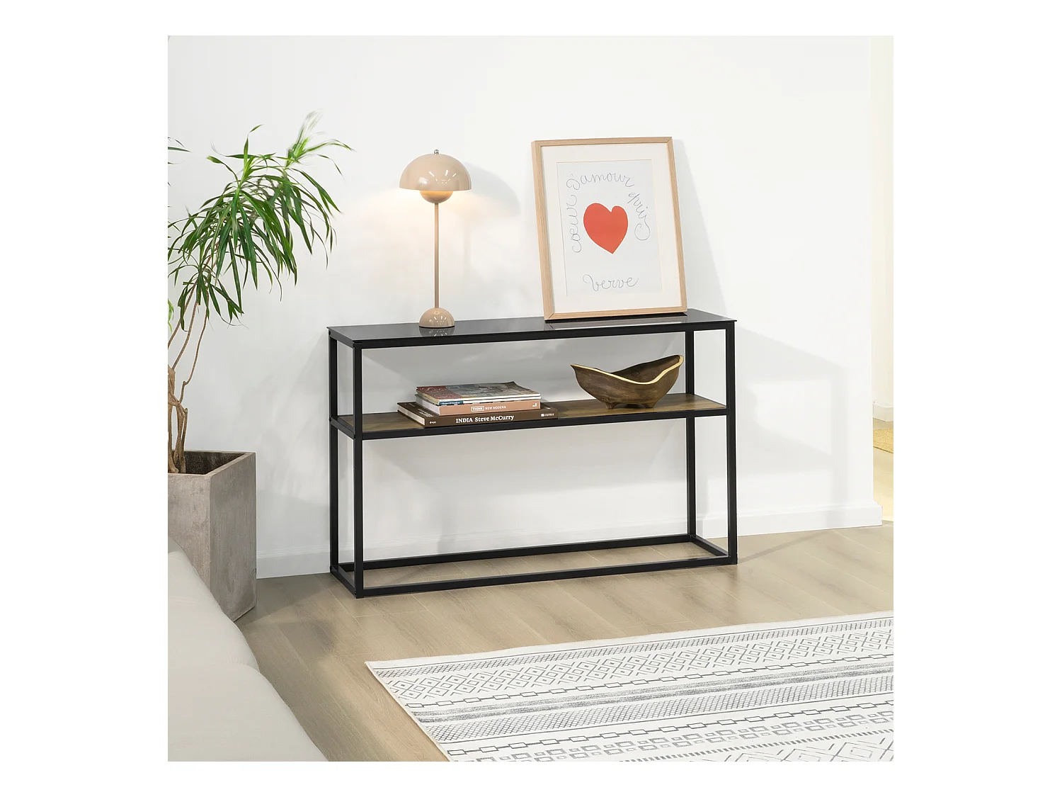 SoBuy FSB43-SCH Consoletafel met glazen oppervlak Metalen haltafel Decoratieve bijzettafel