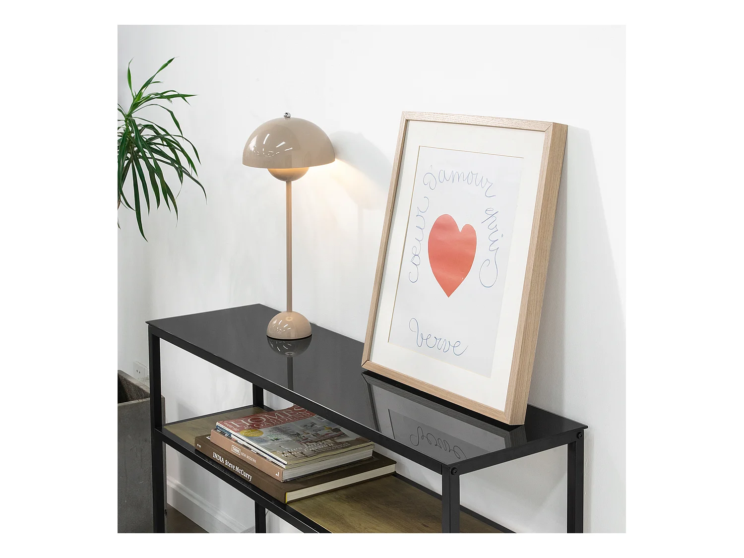 SoBuy FSB43-SCH Consoletafel met glazen oppervlak Metalen haltafel Decoratieve bijzettafel