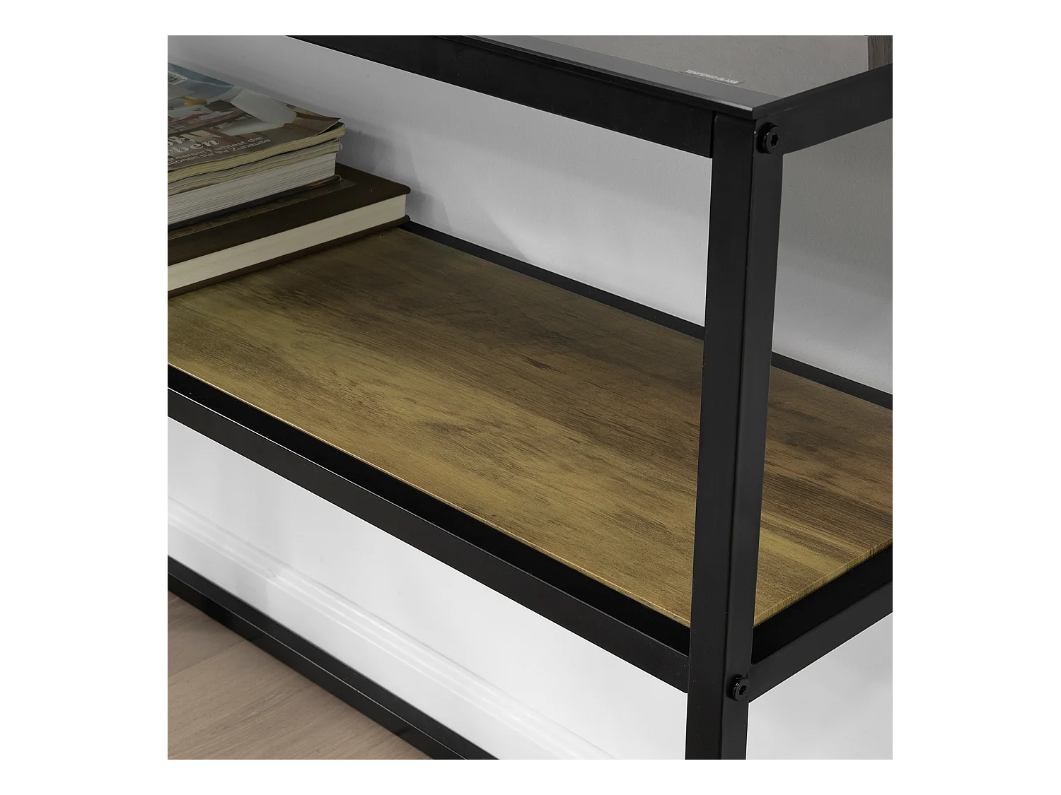 SoBuy FSB43-SCH Consoletafel met glazen oppervlak Metalen haltafel Decoratieve bijzettafel