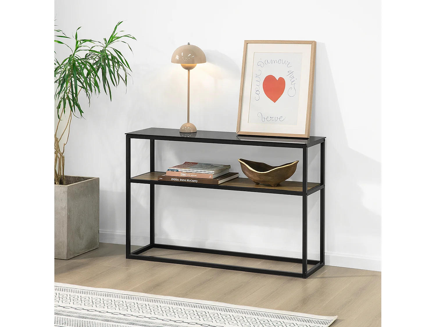 SoBuy FSB43-SCH Consoletafel met glazen oppervlak Metalen haltafel Decoratieve bijzettafel