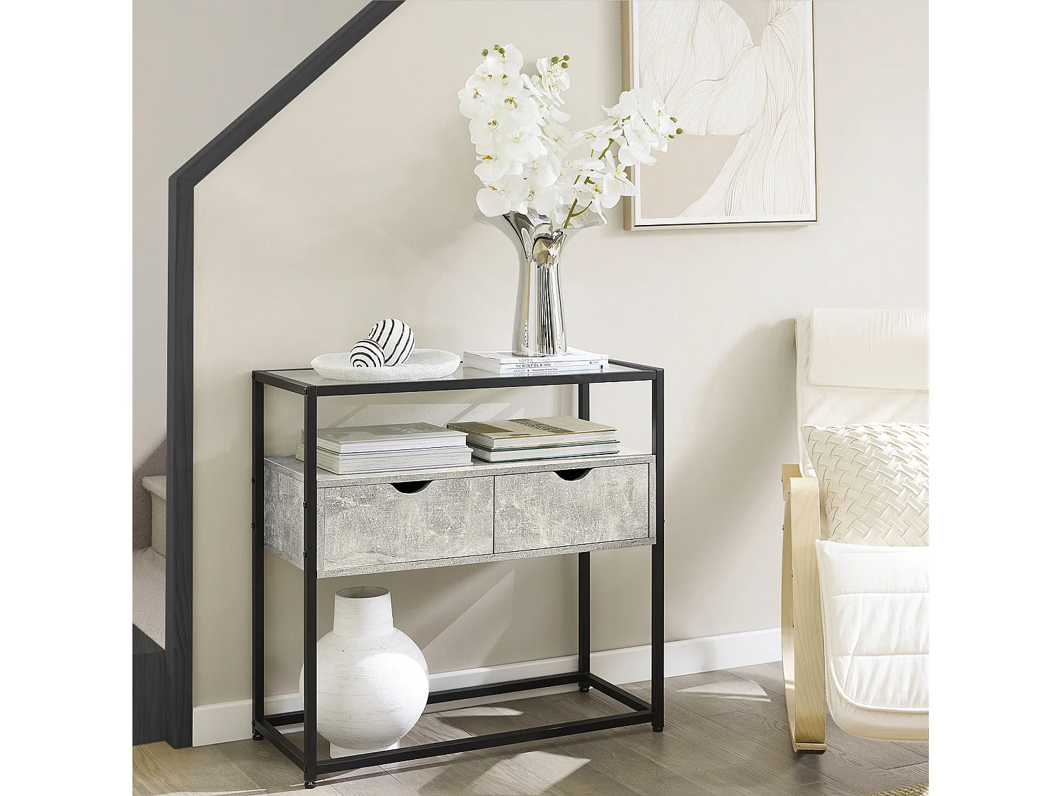 Mesa de Consola Mesa de Cristal Templado con 2 Cajones 81 x 35 x 78 cm FSB54-HG SoBuy ES