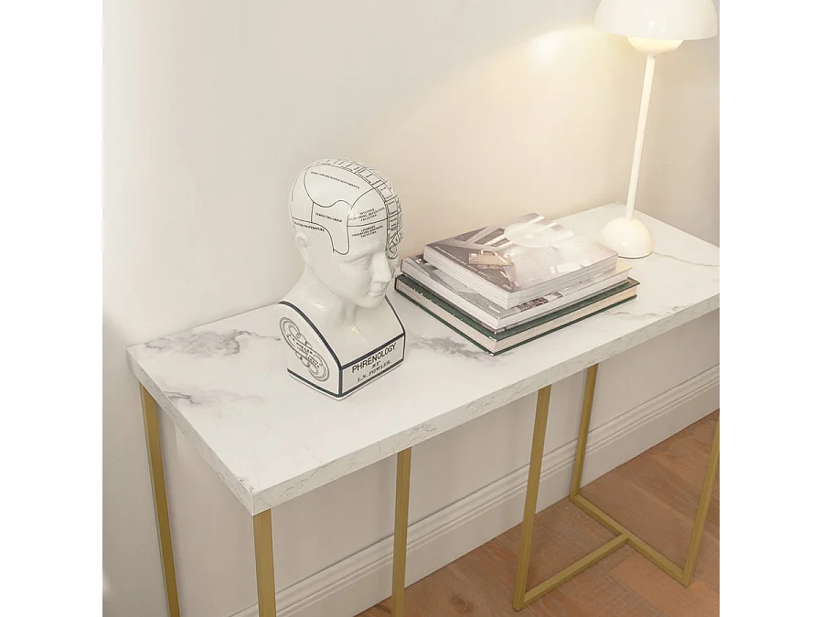 Table Console Table d'Appoint Bout de Canapé Table d’Entrée Effet Marbre Cadre en Fer, FSB58-G