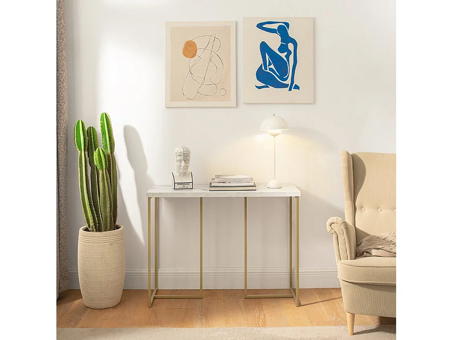 Table Console Table d'Appoint Bout de Canapé Table d’Entrée Effet Marbre Cadre en Fer, FSB58-G