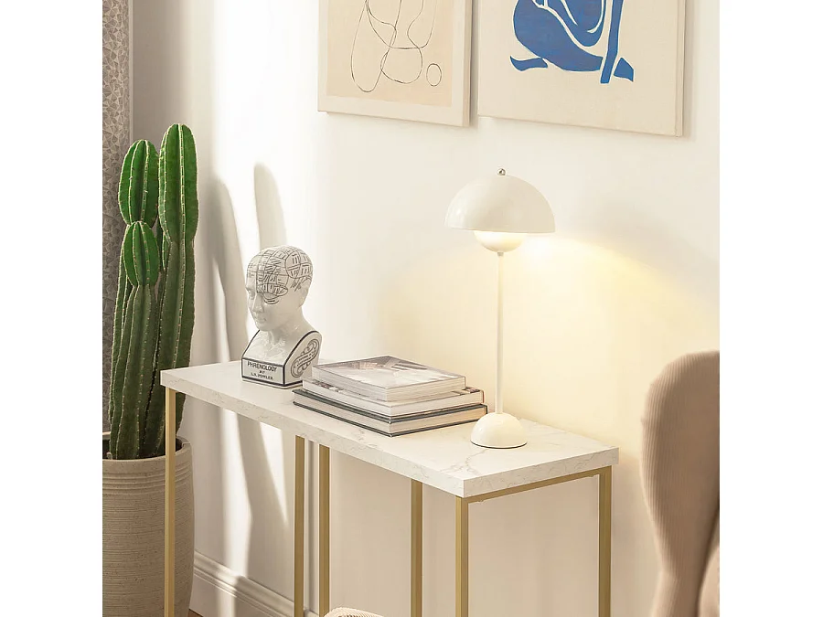 Table Console Table d'Appoint Bout de Canapé Table d’Entrée Effet Marbre Cadre en Fer, FSB58-G