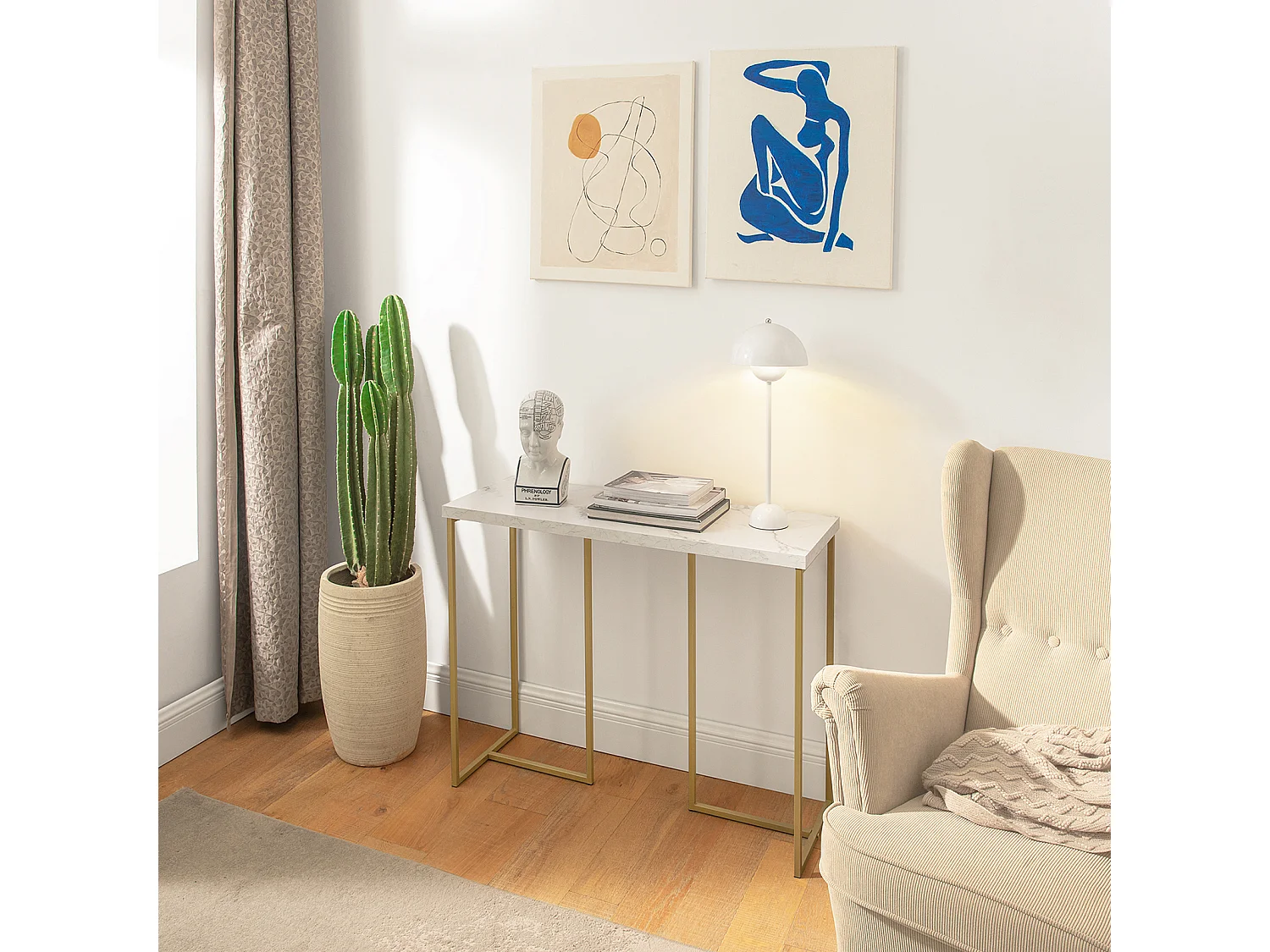 Table Console Table d'Appoint Bout de Canapé Table d’Entrée Effet Marbre Cadre en Fer, FSB58-G