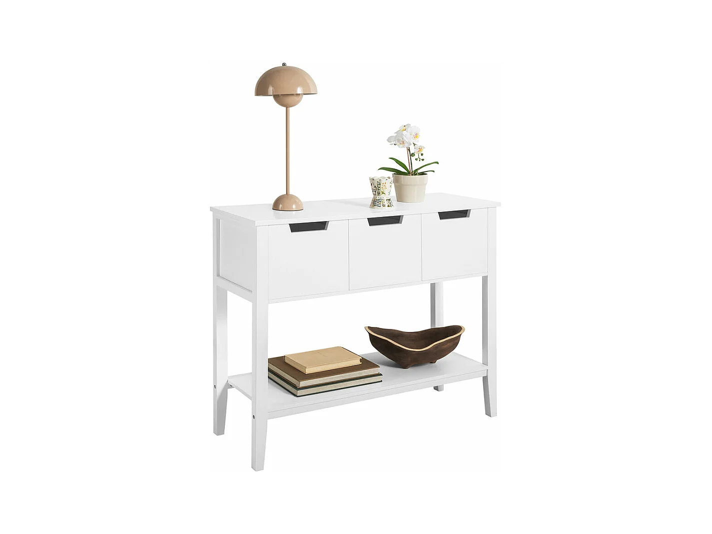 Table Console, Table d’Entrée, Bout de Canapé avec 3 tiroirs et 1 étagère, FSB51-W