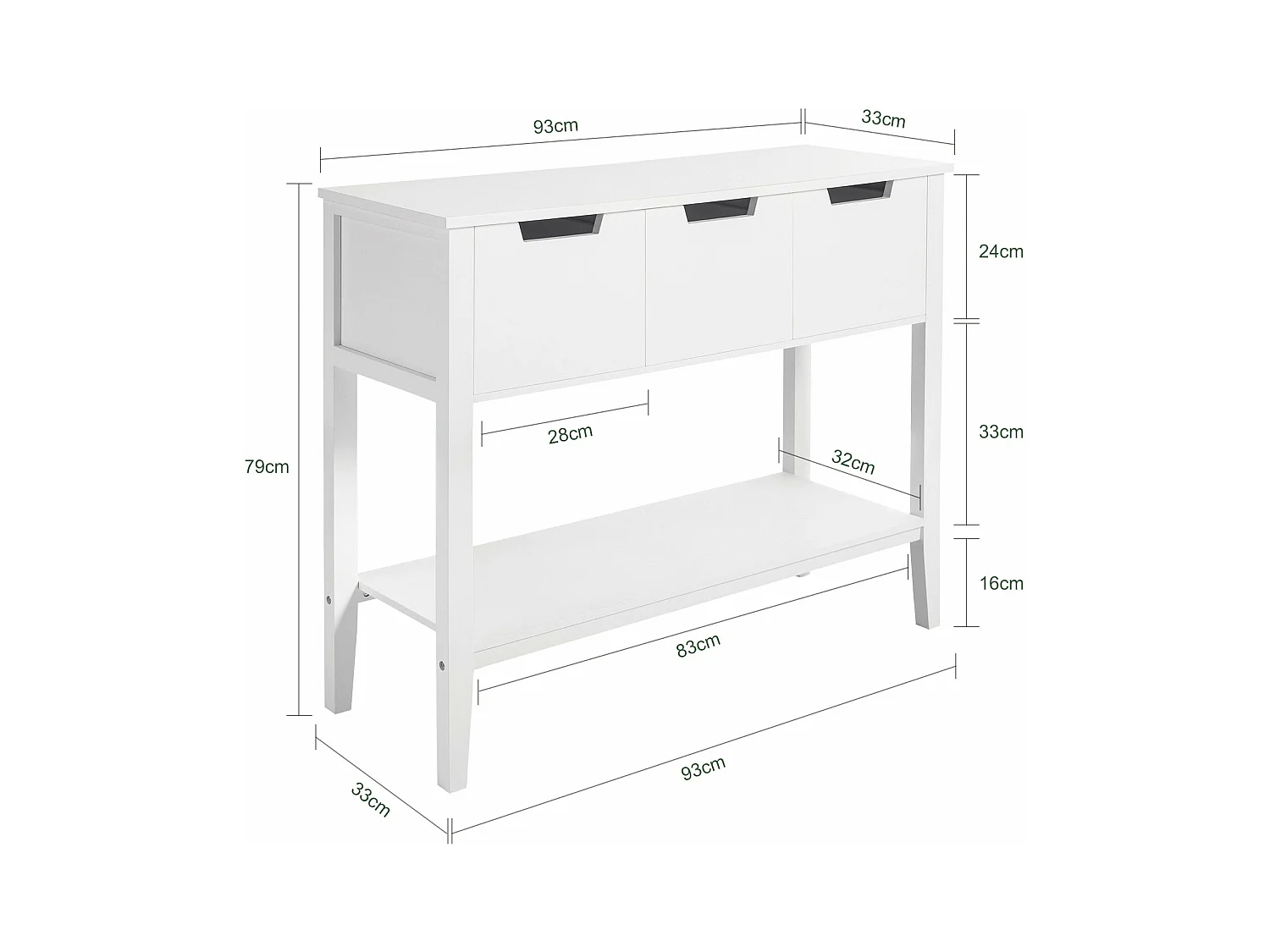 Table Console, Table d’Entrée, Bout de Canapé avec 3 tiroirs et 1 étagère, FSB51-W