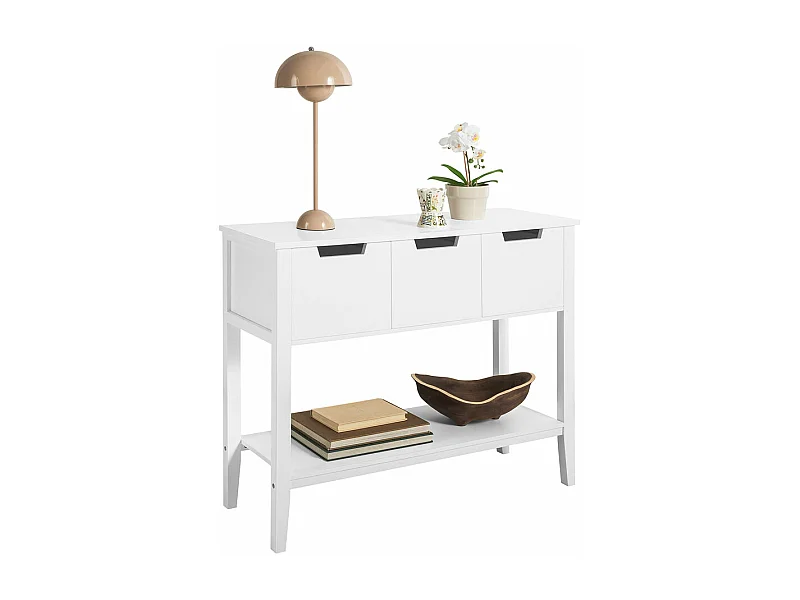 Table Console, Table d’Entrée, Bout de Canapé avec 3 tiroirs et 1 étagère, FSB51-W