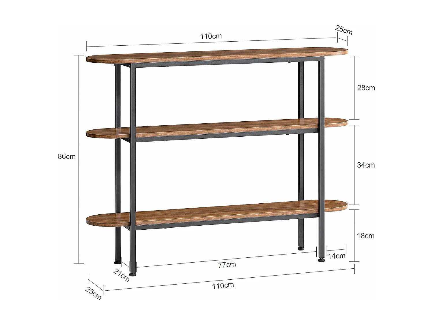 Konsolentisch FSB67-WS 110 x 86 x 25 cm Braun