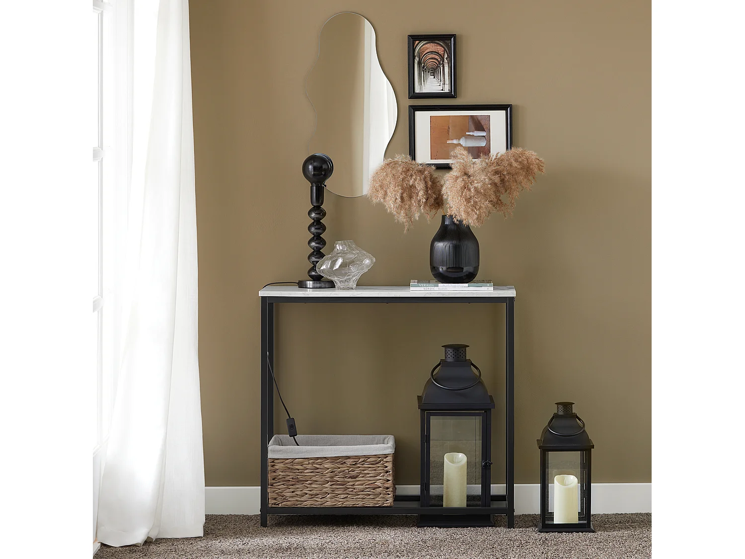 Table Console Table d'Appoint Bout de Canapé Table d’Entrée Effet Marbre Cadre, FSB29-SCH