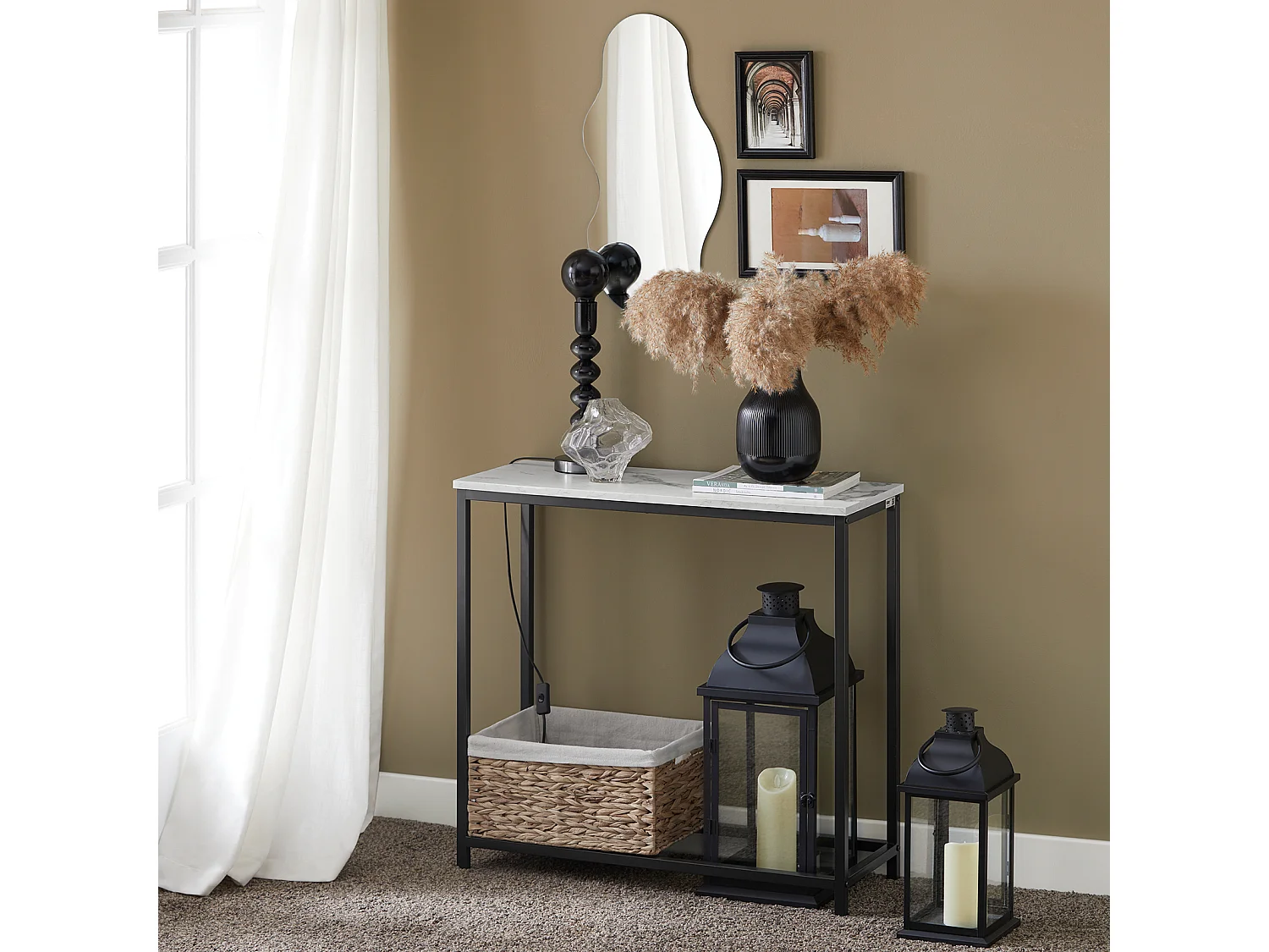 Table Console Table d'Appoint Bout de Canapé Table d’Entrée Effet Marbre Cadre, FSB29-SCH