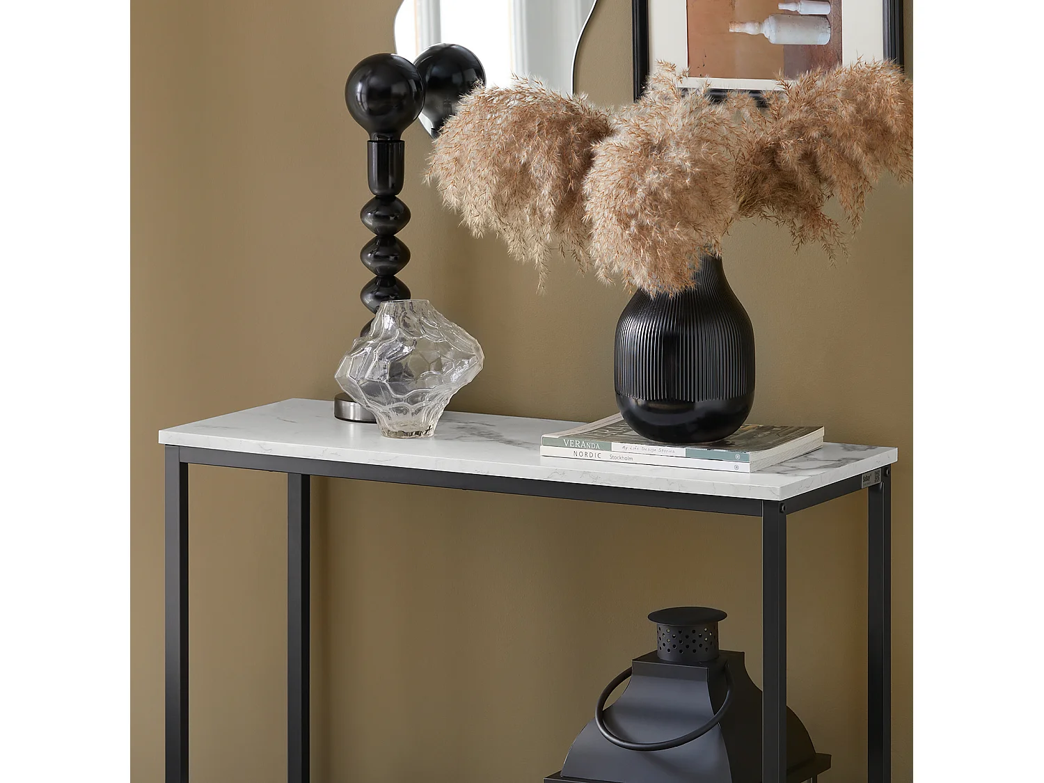 Table Console Table d'Appoint Bout de Canapé Table d’Entrée Effet Marbre Cadre, FSB29-SCH