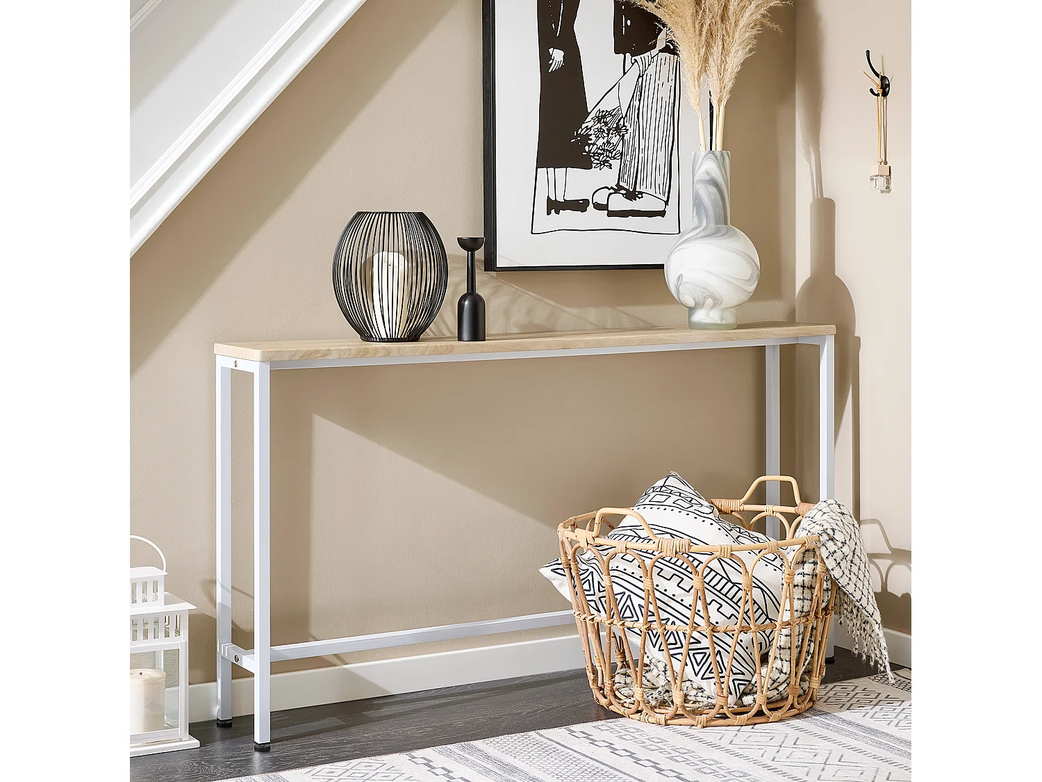 SoBuy Tavolo da Consolle Vintage Tavolo da Ingresso Tavolo per Divano salvaspazio L120*P20*A65 cm Beige FSB19-Z