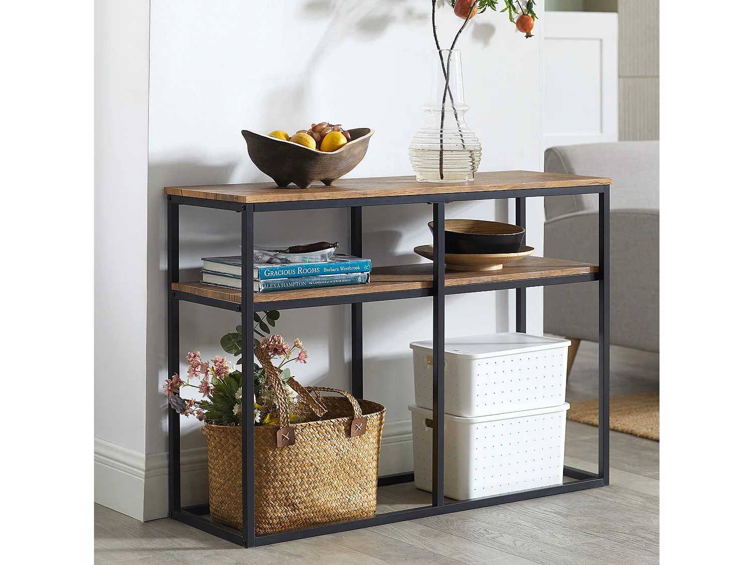 Table Console Bout de Canapé Table d'Appoint Buffet avec 2 étagères de rangement, FSB42-Q