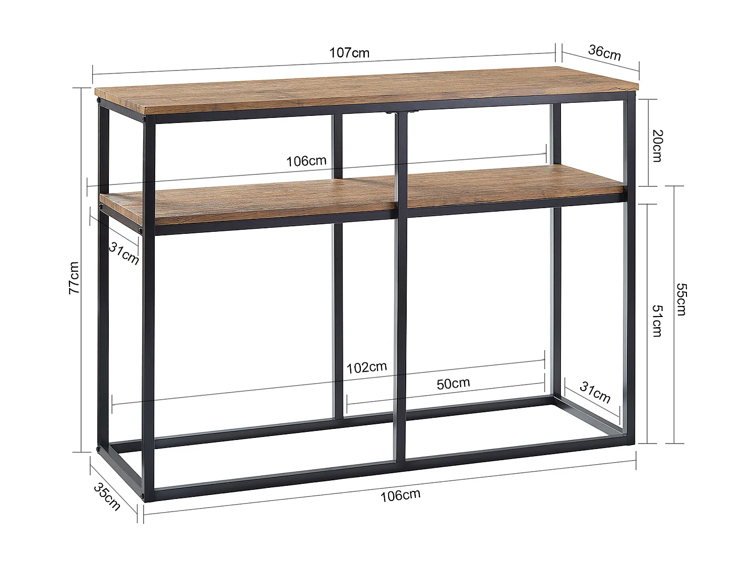 Table Console Bout de Canapé Table d'Appoint Buffet avec 2 étagères de rangement, FSB42-Q