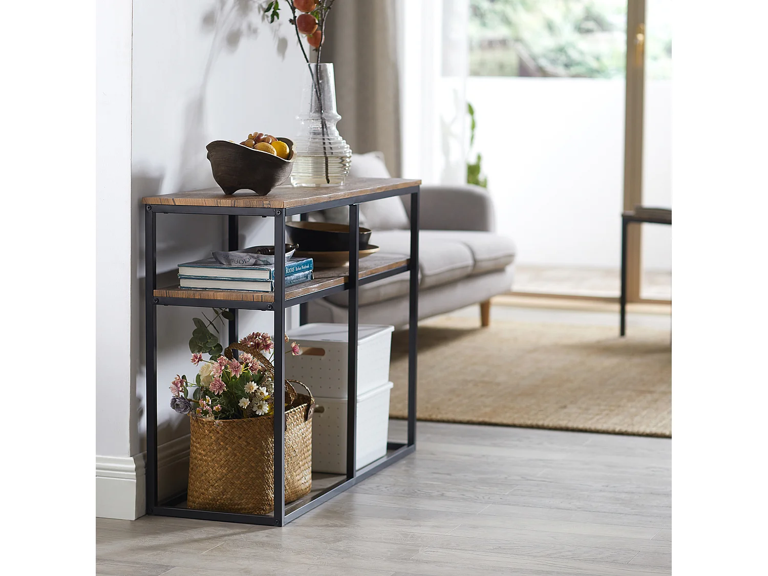 Table Console Bout de Canapé Table d'Appoint Buffet avec 2 étagères de rangement, FSB42-Q