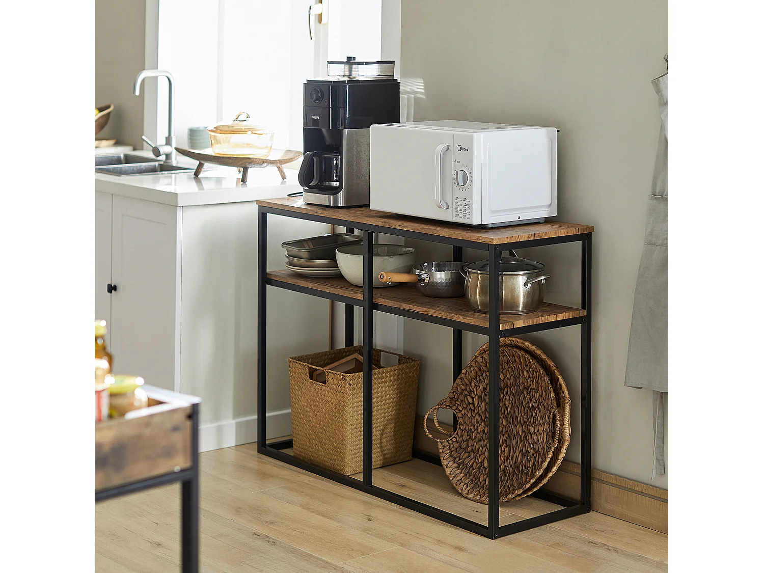 Table Console Bout de Canapé Table d'Appoint Buffet avec 2 étagères de rangement, FSB42-Q