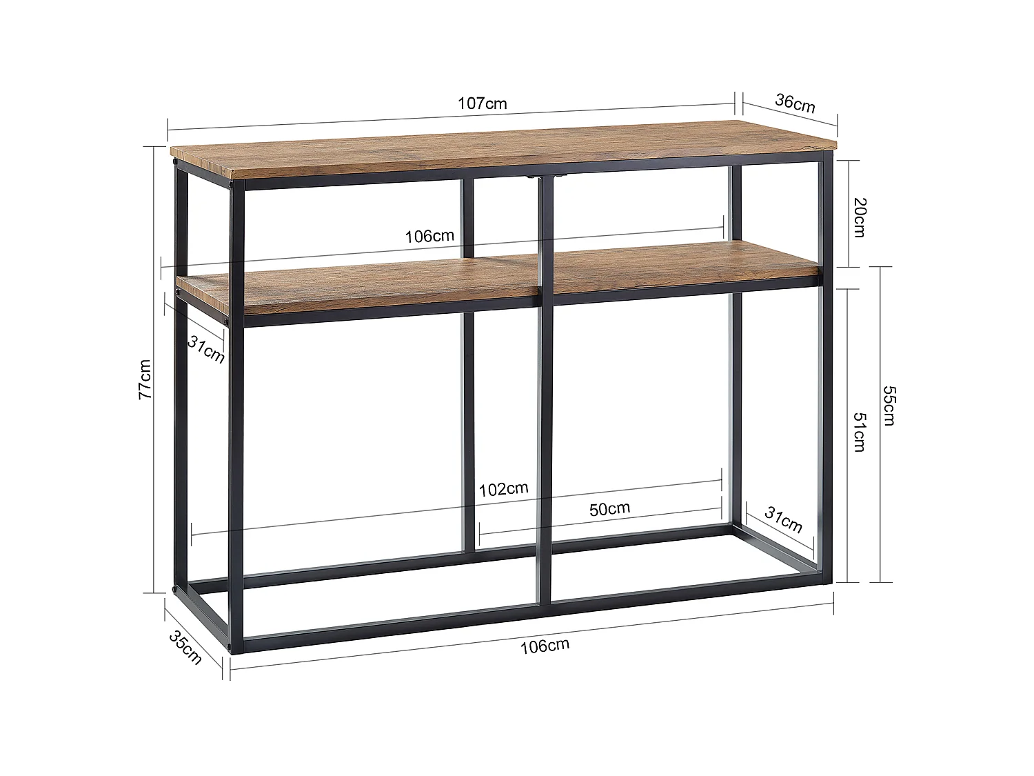 SoBuy FSB42-Q Consoletafel End of Sofa Sideboard Side Table met 2 opbergplanken