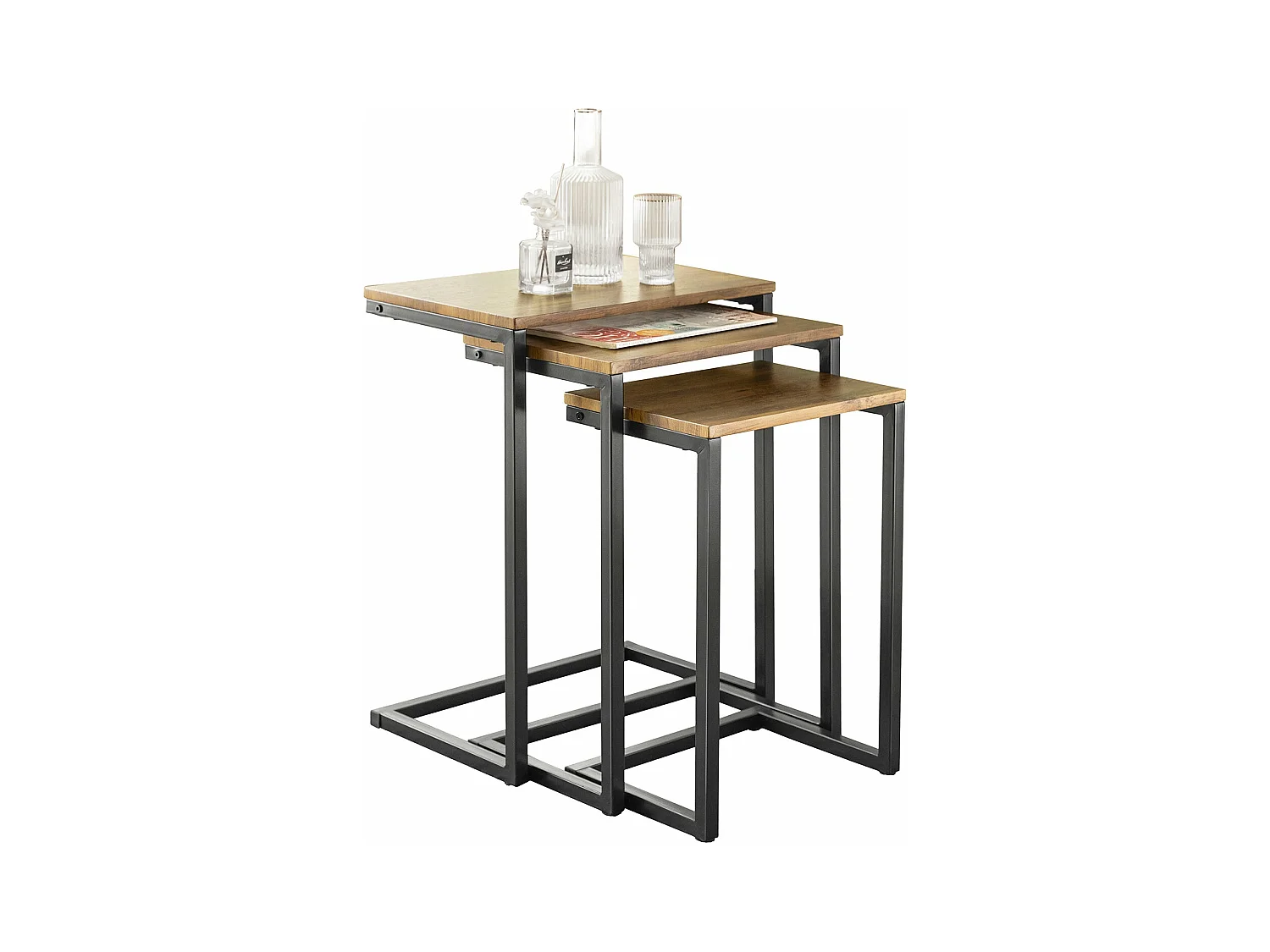 Lot de 3 Tables Basses Gigognes Set de 3 Tables d'appoint Empilables, FBT102-F