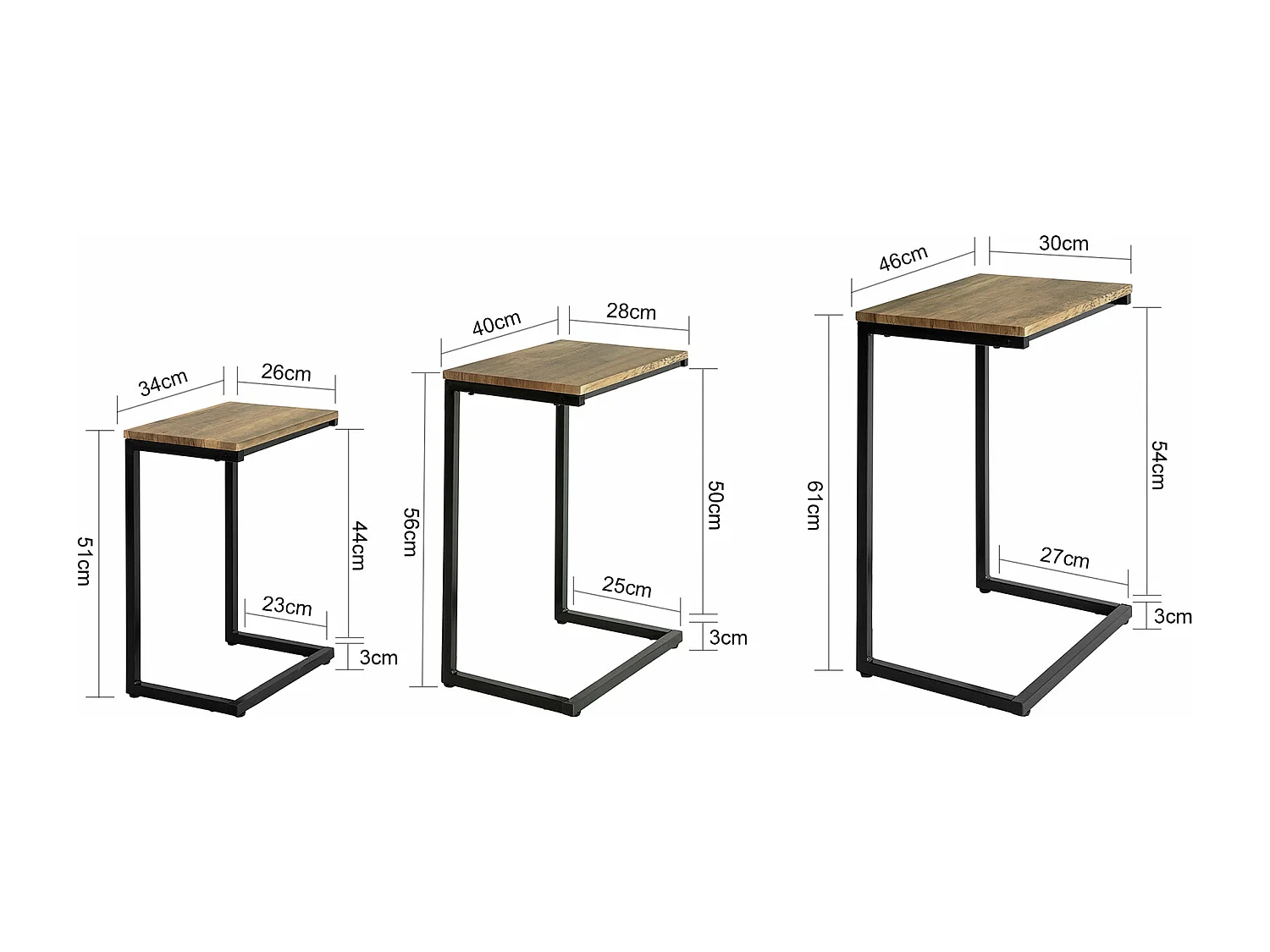 Lot de 3 Tables Basses Gigognes Set de 3 Tables d'appoint Empilables, FBT102-F