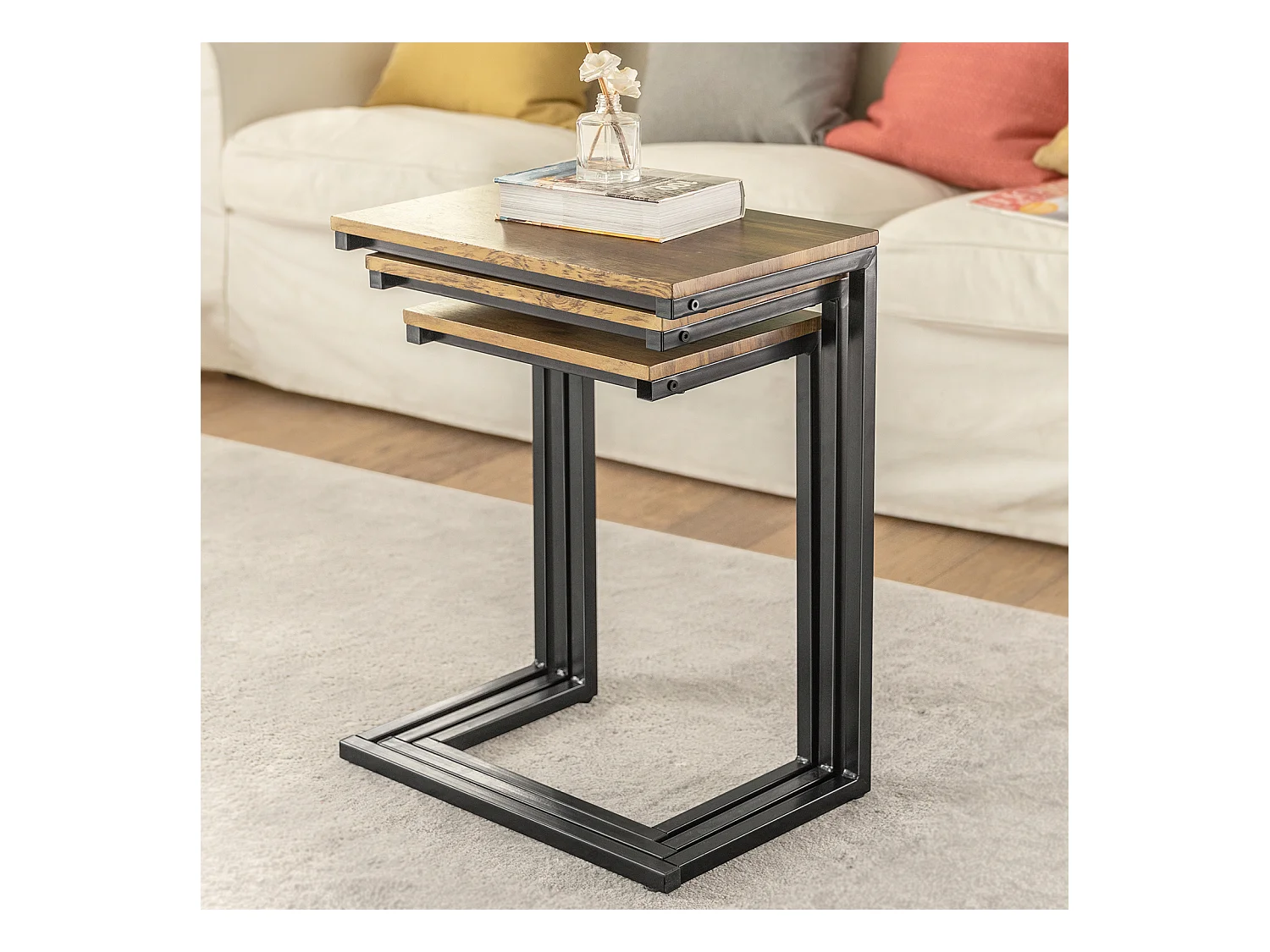 Lot de 3 Tables Basses Gigognes Set de 3 Tables d'appoint Empilables, FBT102-F