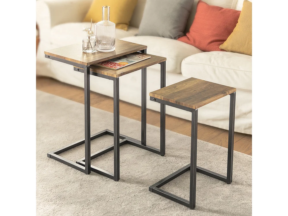 Lot de 3 Tables Basses Gigognes Set de 3 Tables d'appoint Empilables, FBT102-F