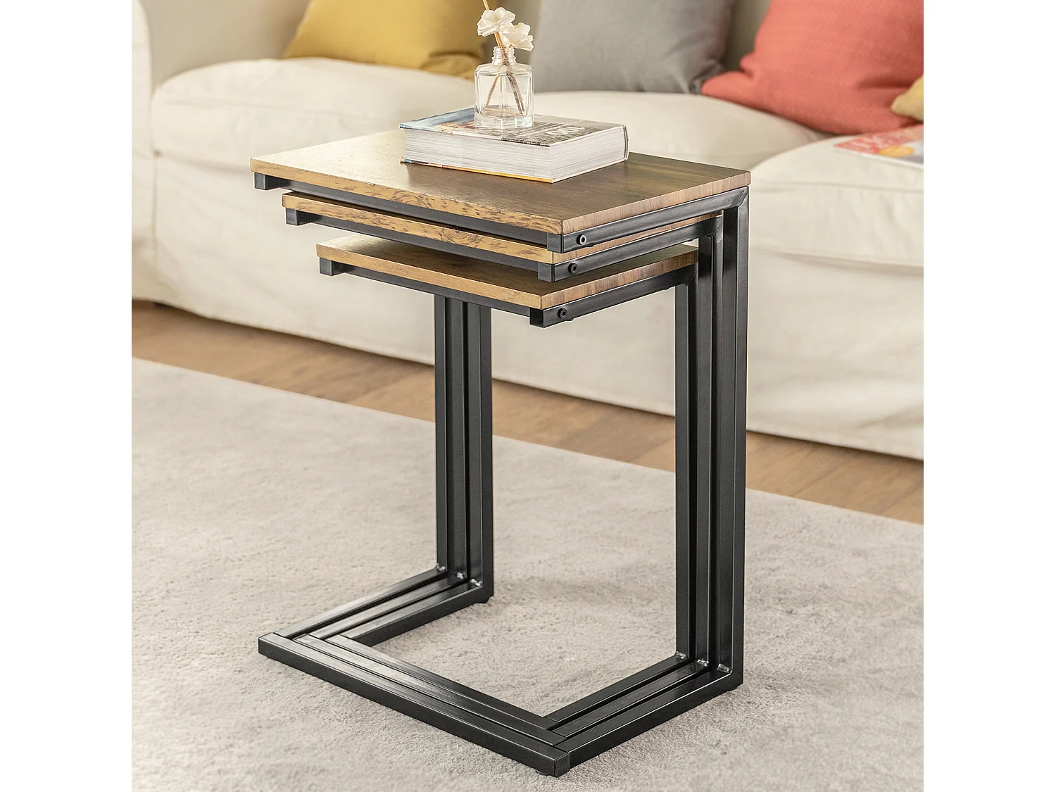 Lot de 3 Tables Basses Gigognes Set de 3 Tables d'appoint Empilables, FBT102-F