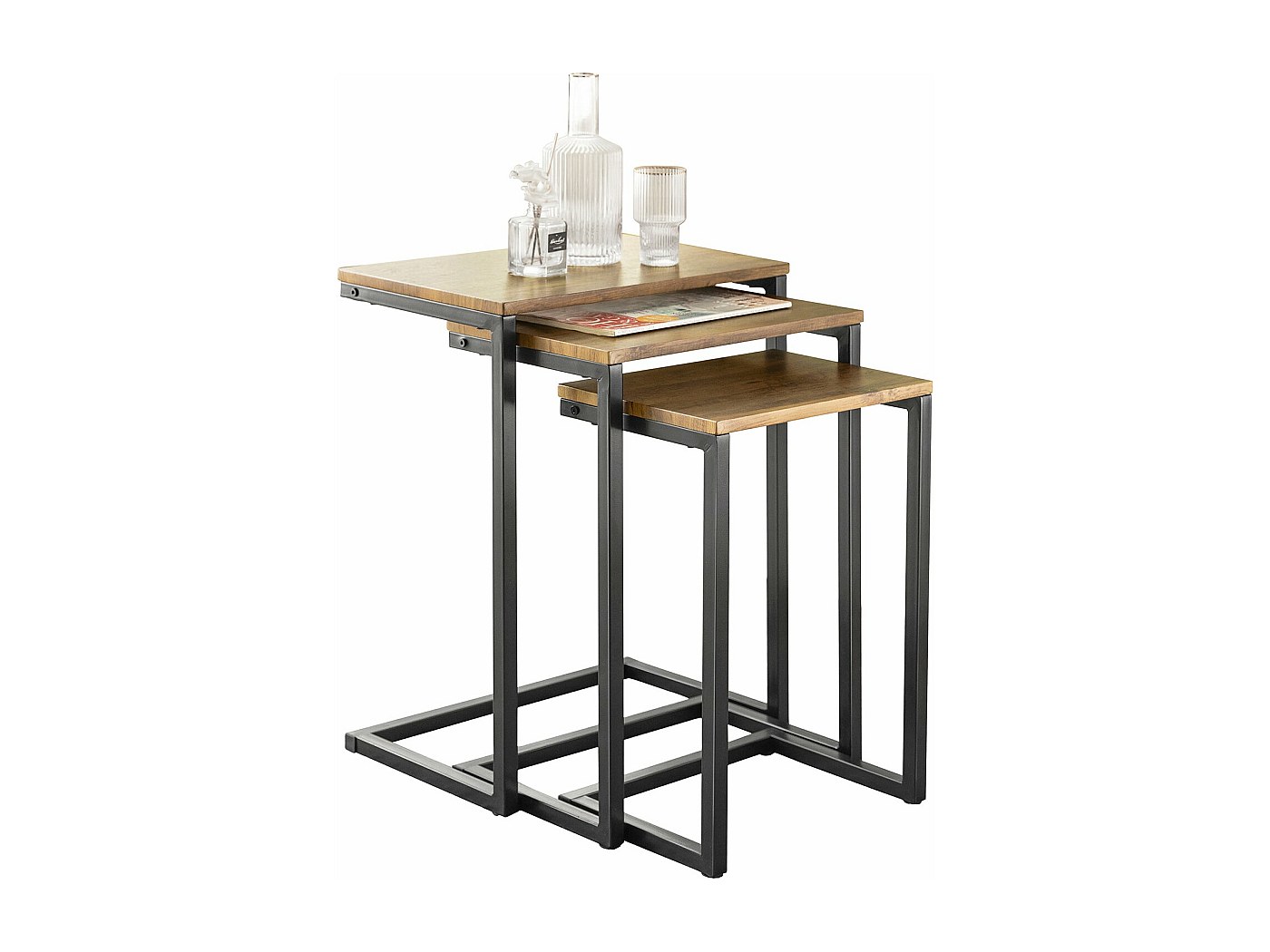 Set de 3 tables d'appoint rectangulaires gigognes blanc noir