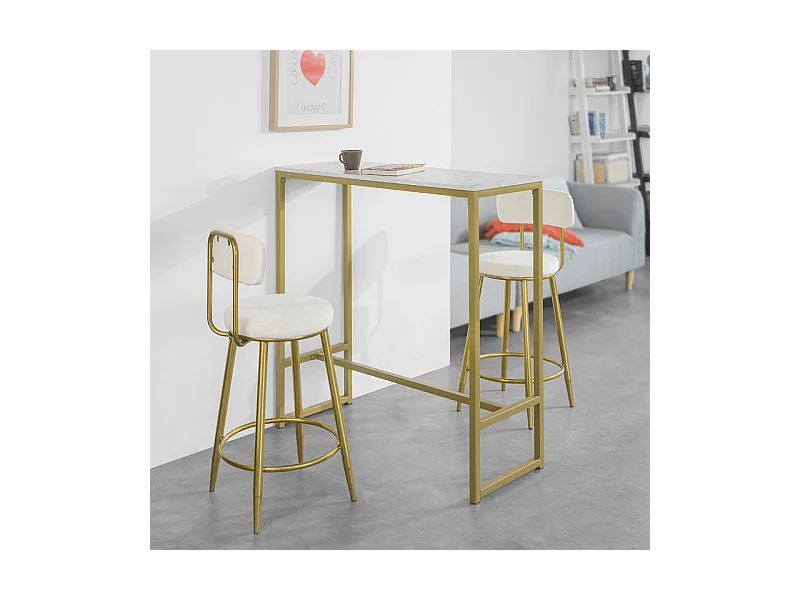 Table de Bar Effet Marbre Table Haute de Bar Table à Manger - Doré, FSB34-G