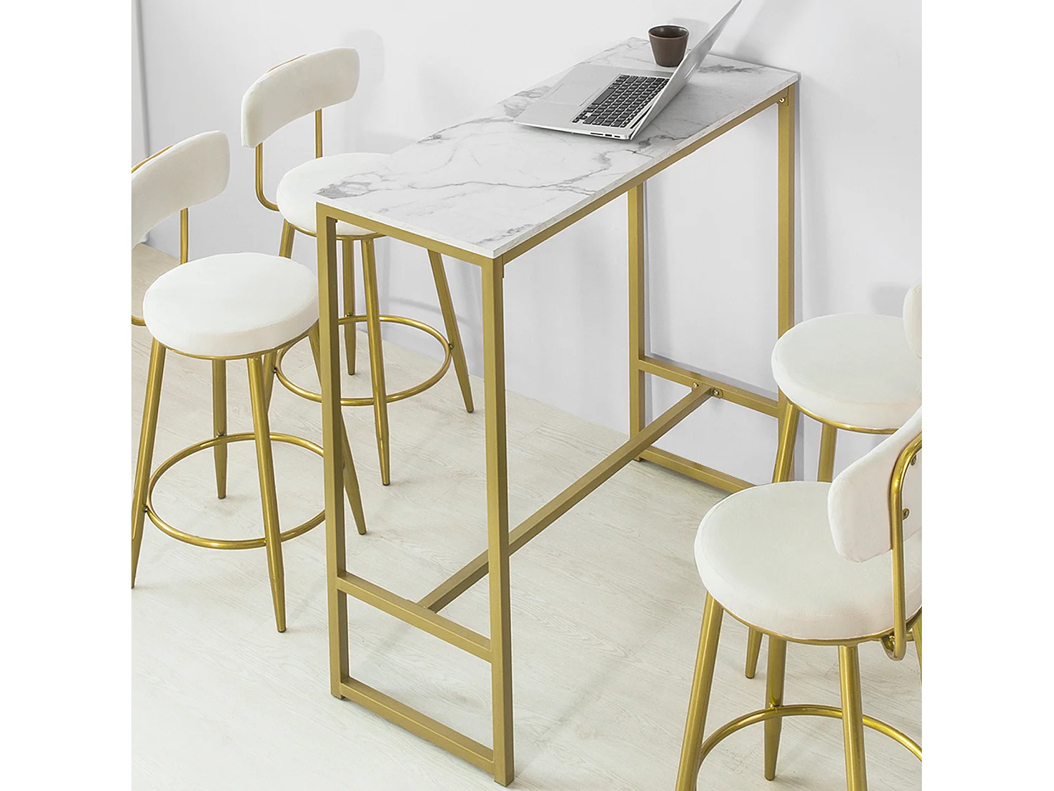 Table de Bar Effet Marbre Table Haute de Bar Table à Manger - Doré, FSB34-G