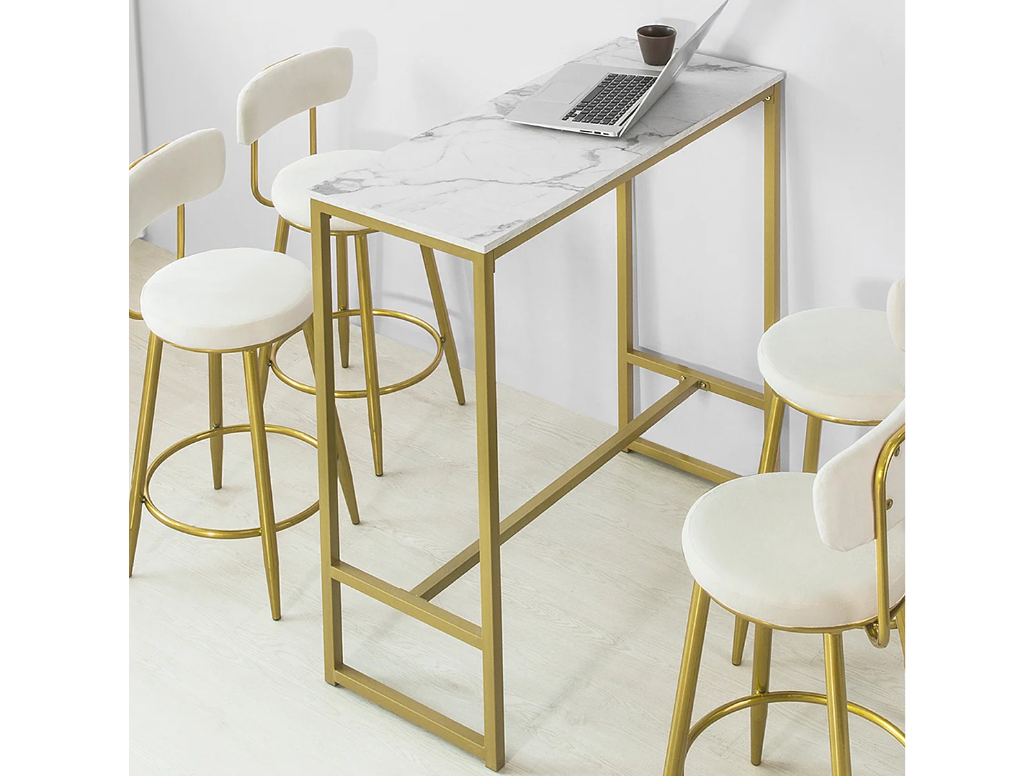 Table de Bar Effet Marbre Table Haute de Bar Table à Manger - Doré, FSB34-G