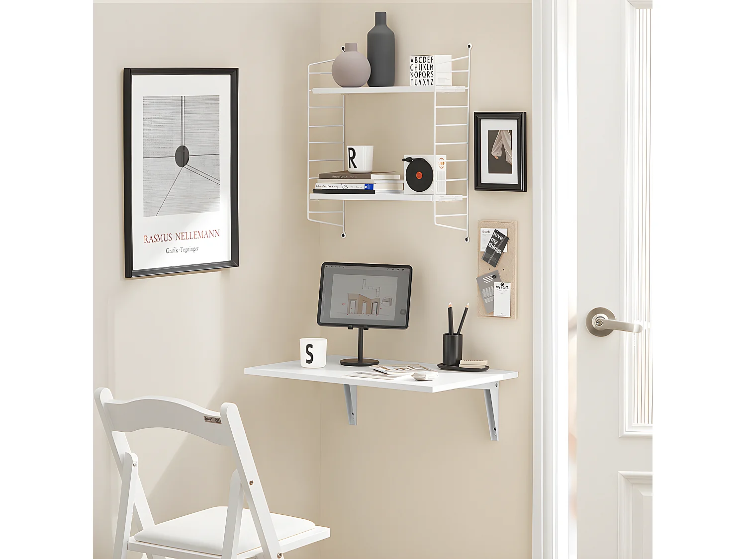 Table murale rabattable en bois Table de Cuisine Table Enfant Bureau L60×P40cm Blanc, FWT21-W