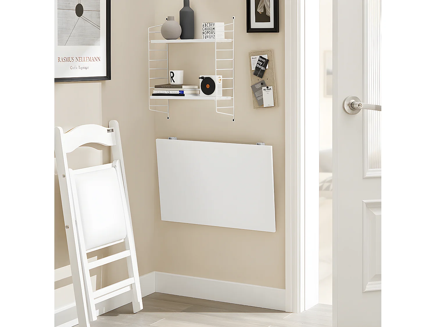 Table murale rabattable en bois Table de Cuisine Table Enfant Bureau L60×P40cm Blanc, FWT21-W