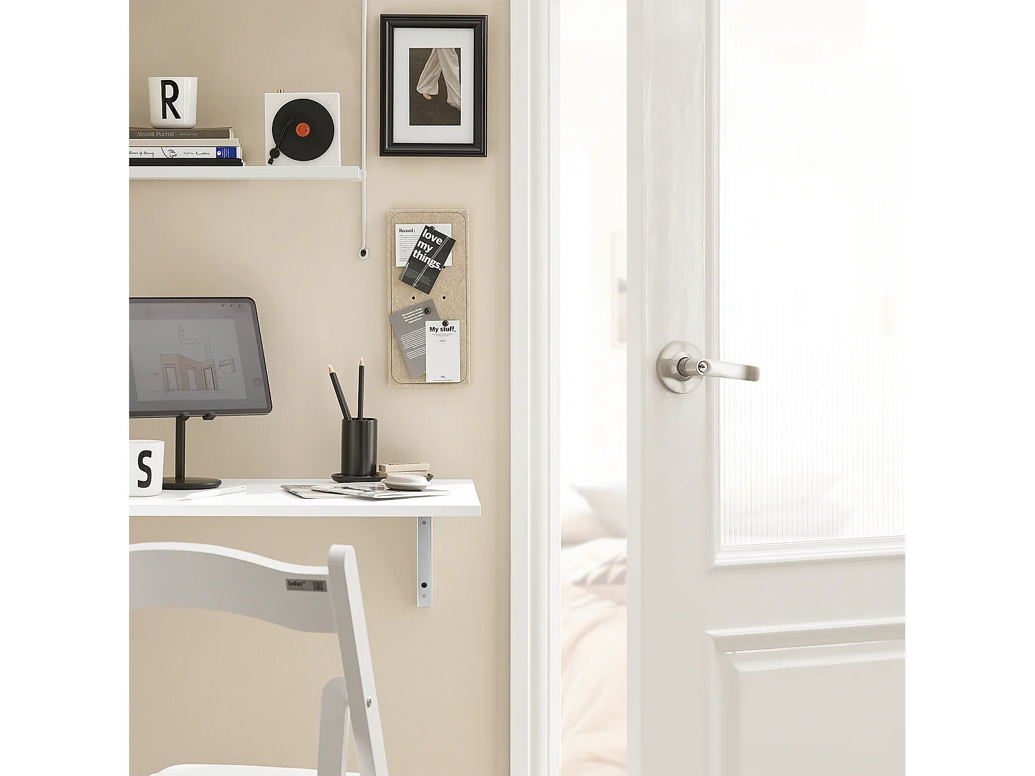 Table murale rabattable en bois Table de Cuisine Table Enfant Bureau L60×P40cm Blanc, FWT21-W